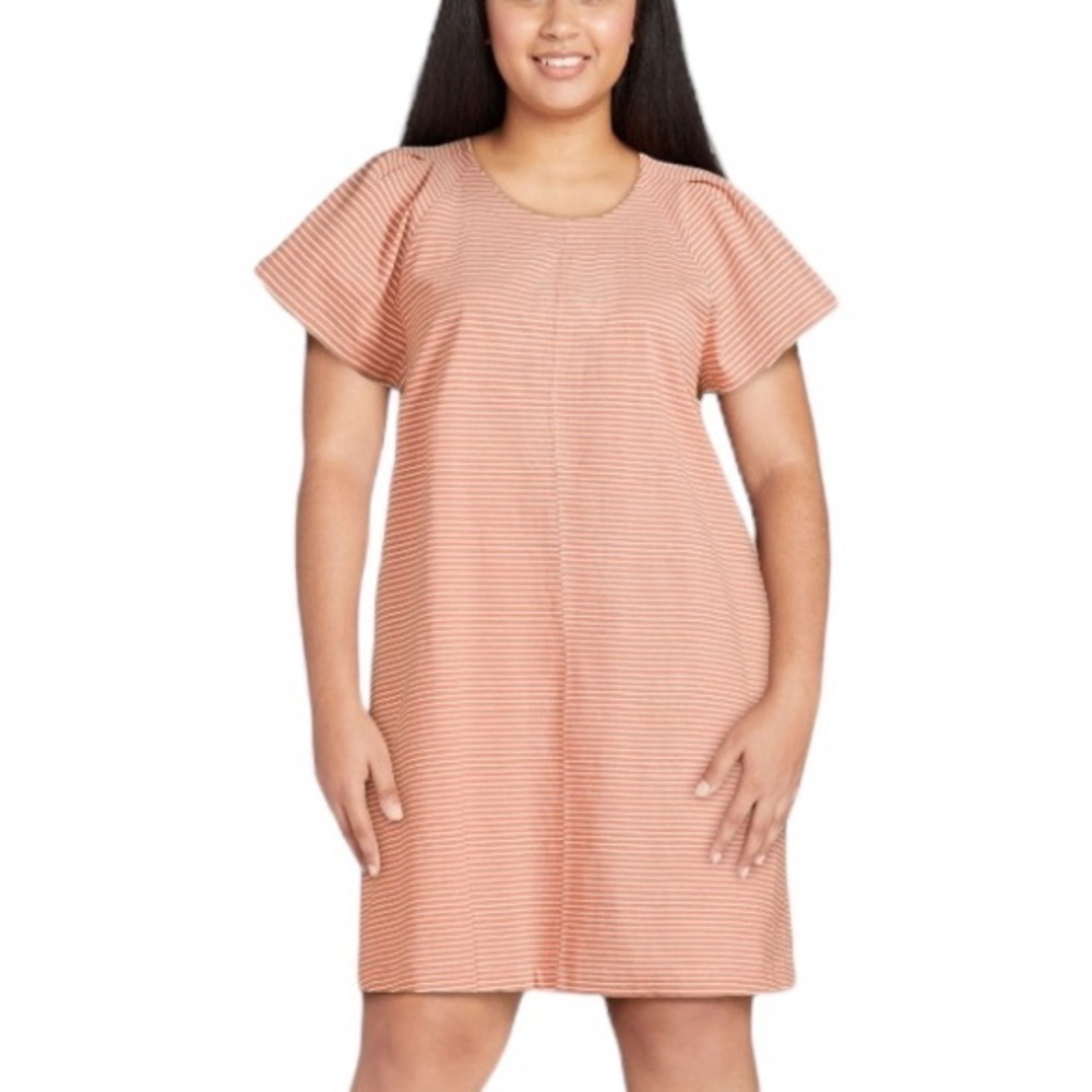 Free Assembly Alemeda Striped Sunburn Orange Flutter Sleeves T-Shirt Dress XL